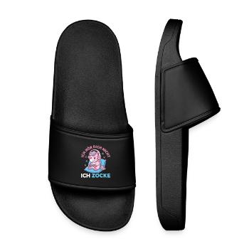 Lustiges Gamer Einhorn Headset Zocken Spruch - Kinder Badelatschen - Schwarz - Vorne
