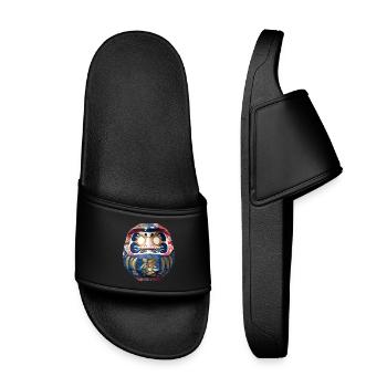 Colorful Daruma with Floral Origami Daruma - Kids’ Pool Sliders - black - Front