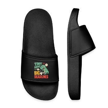 T-Rex with small arms in the office - Kids’ Pool Sliders - black - Front
