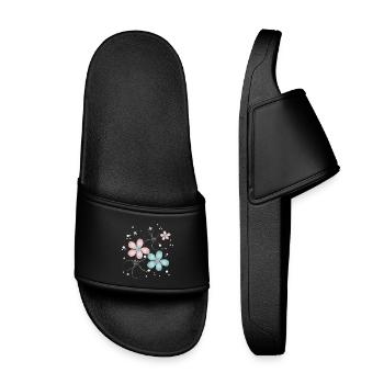 fleurs tendres en rose et turquoise - Claquettes enfant - noir - Devant