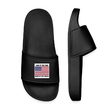 Patriotic American Flag with Bold Text - Kids’ Pool Sliders - black - Front