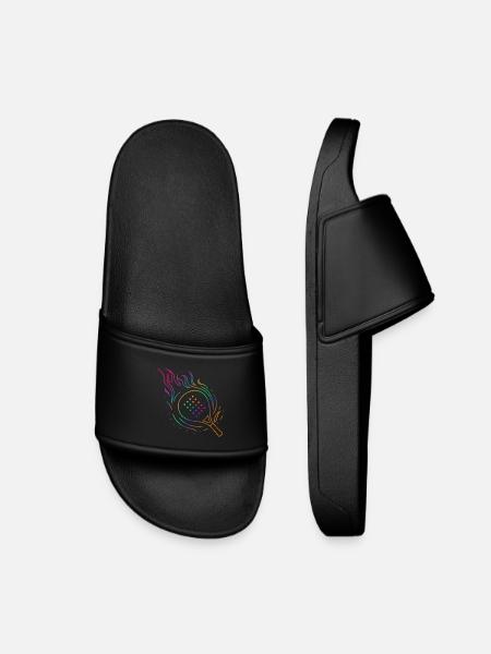 Padel with flaming racket design - Kids’ Pool Sliders - black