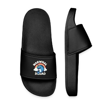 Cute Narwhal Squad  - Kids’ Pool Sliders - black - Front
