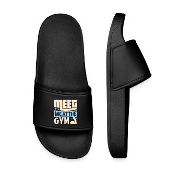 Meat Me at the Gym Fitness-Pun - Kids’ Pool Sliders - black - Front