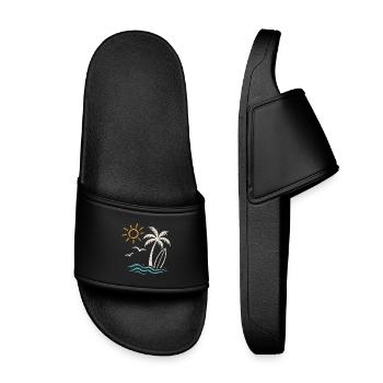 Summer Beach Surf – Palm, Waves & Sun - Kids’ Pool Sliders - black - Front