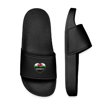 Cardiff Wales Skyline Silhouette Welsh Flag Travel - Kids’ Pool Sliders - black - Front