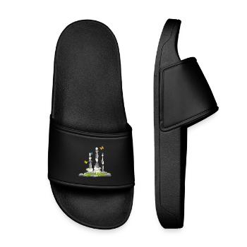 three stone towers on a meadow with insects - Kids’ Pool Sliders - black - Front