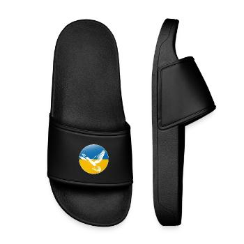Ukraine Friedenstaube - Kinder Badelatschen - Schwarz - Vorne
