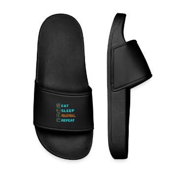 Essen. Schlafen. Volleyball. Wiederholen Design - Kinder Badelatschen - Schwarz - Vorne