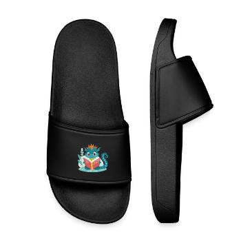 Little dragon with book - Kids’ Pool Sliders - black - Front