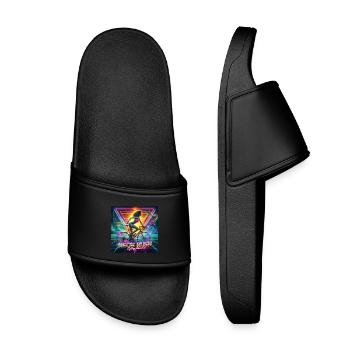 Neon Rush - Girl cycling 80s style poster - Kids’ Pool Sliders - black - Front
