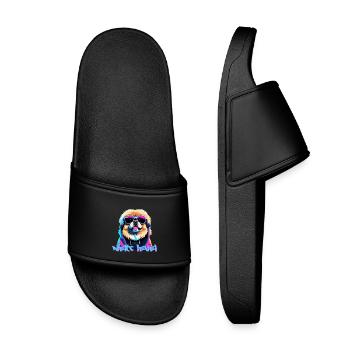 Pekingese Next Level Lion Dog Gift - Kids’ Pool Sliders - black - Front