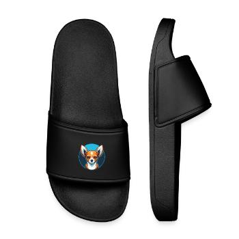 Chihuahua chien mignon kawaii dessin animé animal animal de compagnie logo - Claquettes enfant - noir - Devant