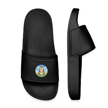 Marmot Cute Kawaii Cartoon Clipart Animal Pet - Kids’ Pool Sliders - black - Front