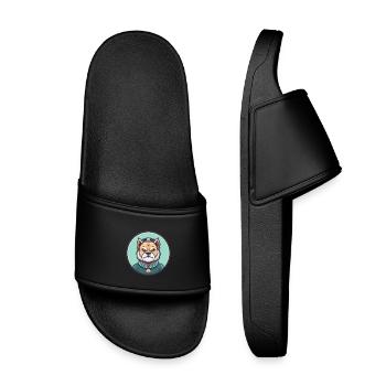 Chinese Imperial Dog Breed Cartoon Kawaii Clipart - Kids’ Pool Sliders - black - Front