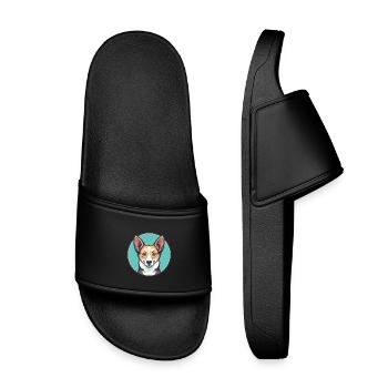 Portugiesische Podengo Hunderasse Karikatur Kawaii - Kinder Badelatschen - Schwarz - Vorne