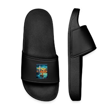 Hong Kong China Travel Poster Souvenir Paint WPA - Kids’ Pool Sliders - black - Front