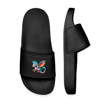 Drache - Kinder Badelatschen - Schwarz - Vorne