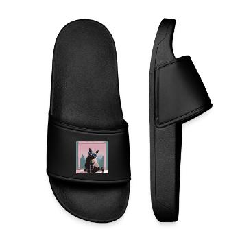 Cat in retro summer look - Kids’ Pool Sliders - black - Front