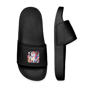 Magical unicorn in rainbow colors power animal - Kids’ Pool Sliders - black - Front