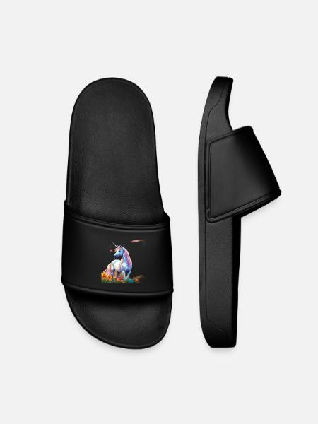 Himmlisches Einhorn im Blumenfeld mit Schmetterlin - Kinder Badelatschen - Schwarz
