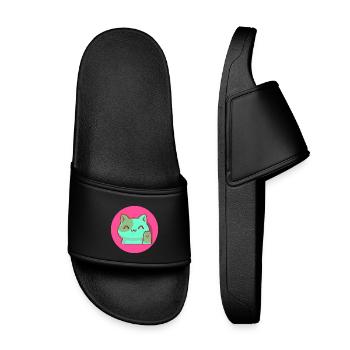 Chibi Kawaii Cat, Lucky Charm, Po Art Pink - Kids’ Pool Sliders - black - Front