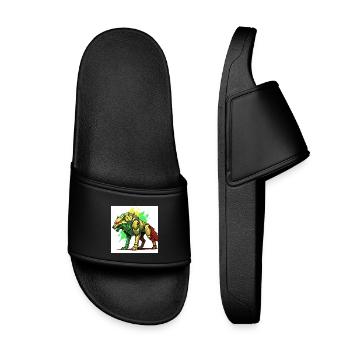 Futuristic lion with cyborg design - Kids’ Pool Sliders - black - Front