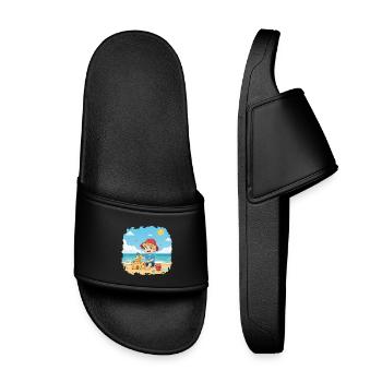 Bouno the little adventurer on the beach - Kids’ Pool Sliders - black - Front