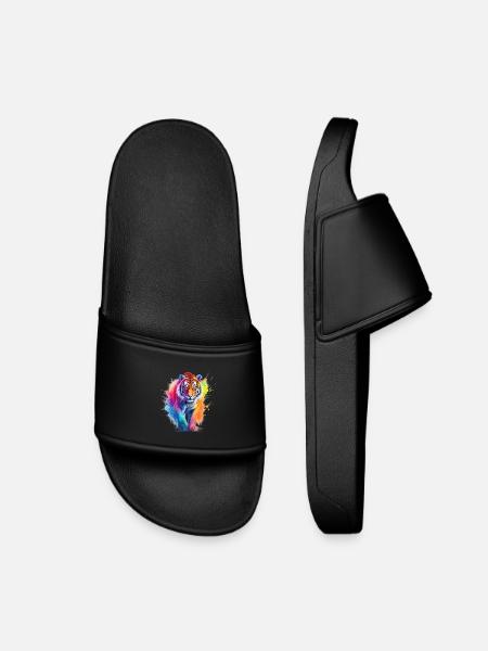 Rainbow Tiger in Watercolor Color Splash.Look - Kids’ Pool Sliders - black
