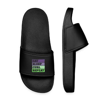 Eat Sleep Curl Repeat Retro Vintage Sport Look - Kinder Badelatschen - Schwarz - Vorne