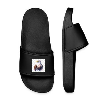 Watercolor Eagle Head Portrait - Kids’ Pool Sliders - black - Front