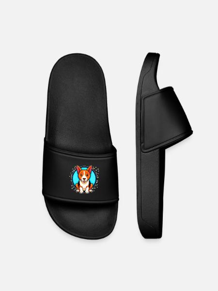 Basenji Dog (Comic Portrait) - Kids’ Pool Sliders - black
