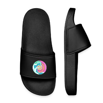 Surfskate motif in pink yellow with waves - Kids’ Pool Sliders - black - Front