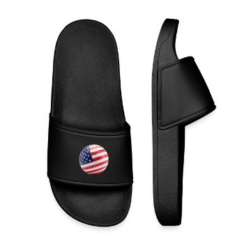 USA-FLAGGE AUF EINEM FUSSBALL - Kinder Badelatschen - Schwarz - Vorne