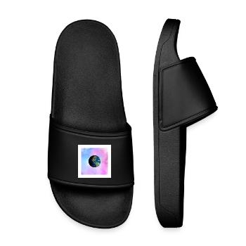 Earth in pastel galaxy - Kids’ Pool Sliders - black - Front