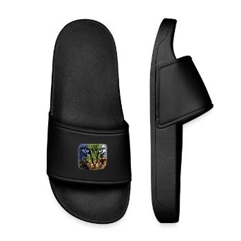 Colorful cat face, individualistic - Kids’ Pool Sliders - black - Front