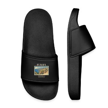 Italien Taormina Vintage Reisemarke - Kinder Badelatschen - Schwarz - Vorne