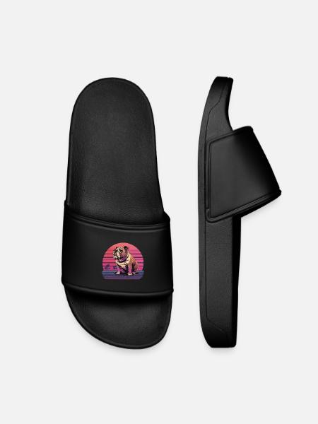 Retro Neon Bulldog - Kids’ Pool Sliders - black