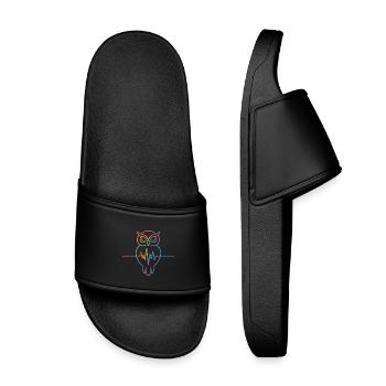 Rainbow Owl Heartbeat Design - Kids’ Pool Sliders - black - Front