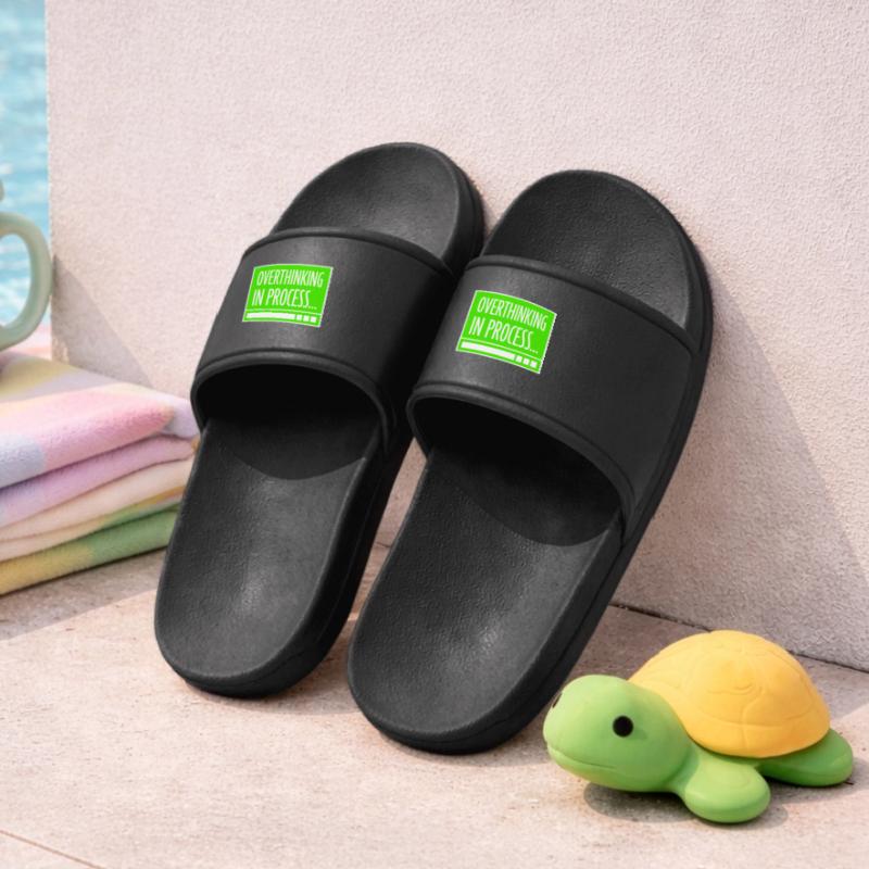 Overthinking In Process Funny Brooding Saying Logo Kids’ Pool Sliders