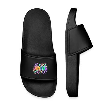 Happy lettering in colorful shards - Kids’ Pool Sliders - black - Front