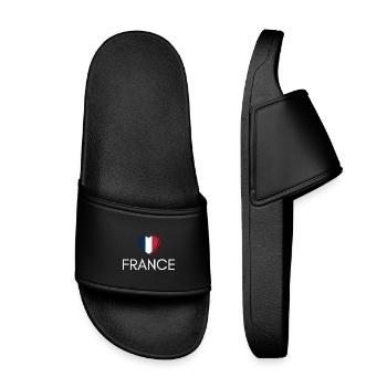Heart with France flag, French pride - Kids’ Pool Sliders - black - Front