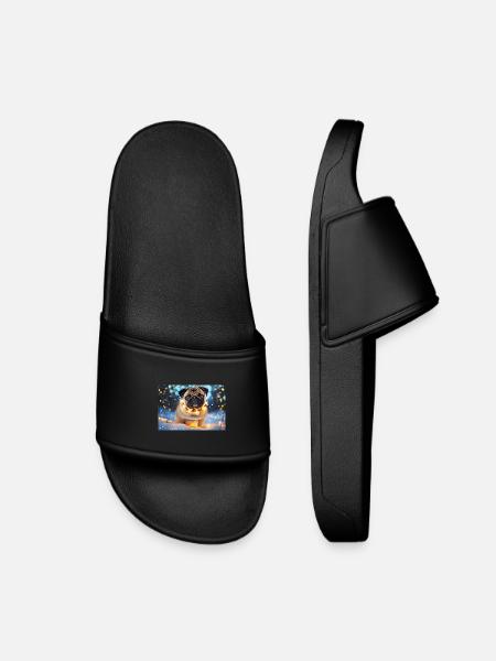 Cute Pug with Christmas Lights - Kids’ Pool Sliders - black