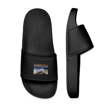 Möwe im Büsumer Hafen Deutschland Poster - Kinder Badelatschen - Schwarz - Vorne