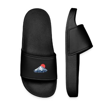 Geometric Mountain with Red Sun Origami Fuji - Kids’ Pool Sliders - black - Front