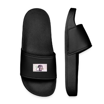 Cute Fluffy Creature Artist with Paint Palette and - Kids’ Pool Sliders - black - Front