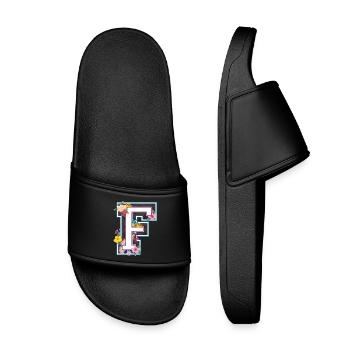 Letter F in varsity style - Kids’ Pool Sliders - black - Front