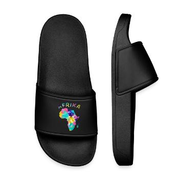 Afrika bunt - Kinder Badelatschen - Schwarz - Vorne