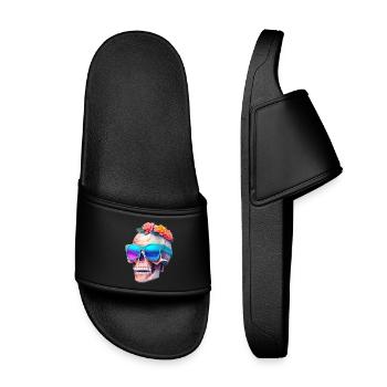 Totenkopf - Kinder Badelatschen - Schwarz - Vorne