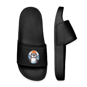 Süßer Pinguin - Kinder Badelatschen - Schwarz - Vorne